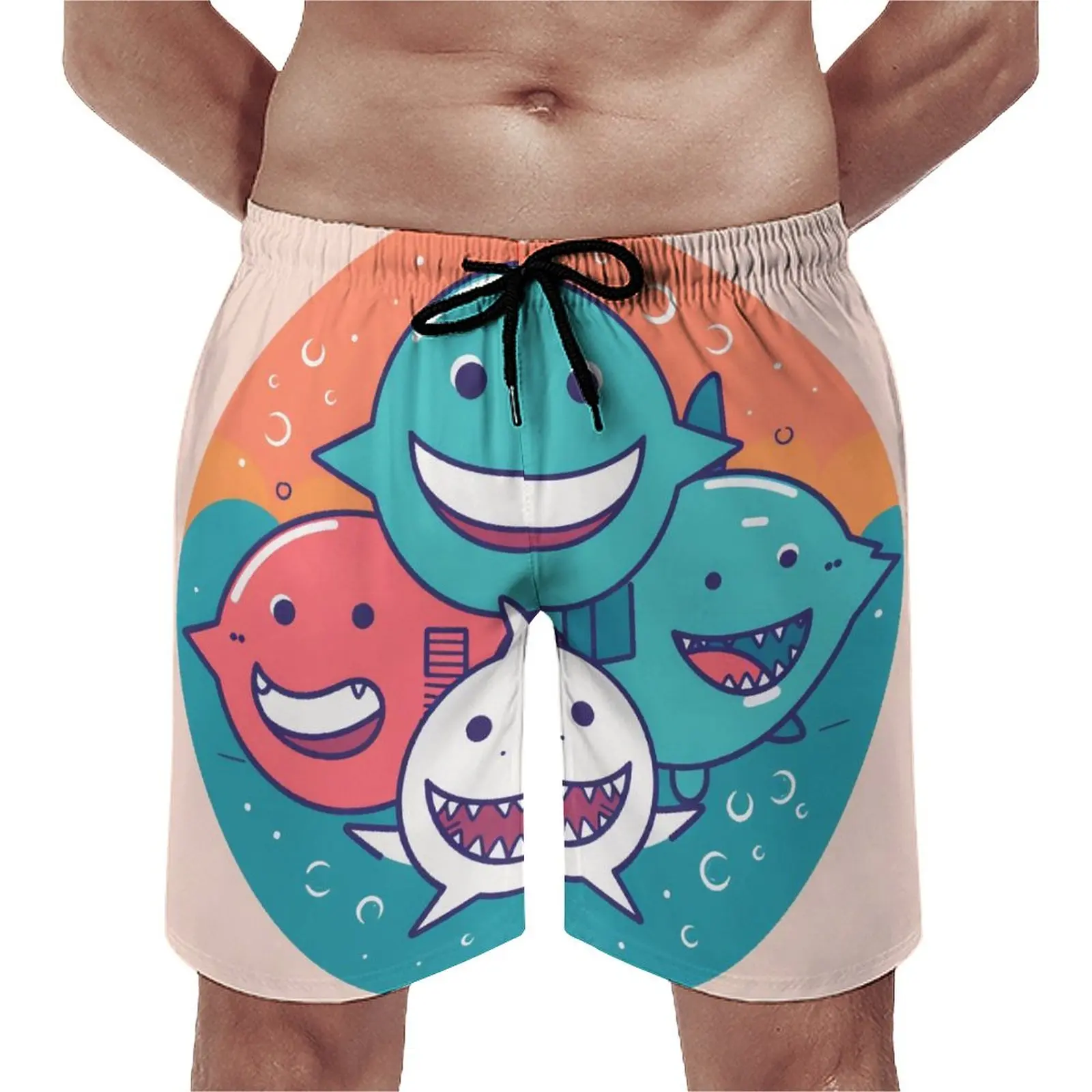 

Shark Board Shorts Summer Simple Circle Running Surf Beach Short Pants Men's Quick Dry Vintage Custom Plus Size Swimming Trunks