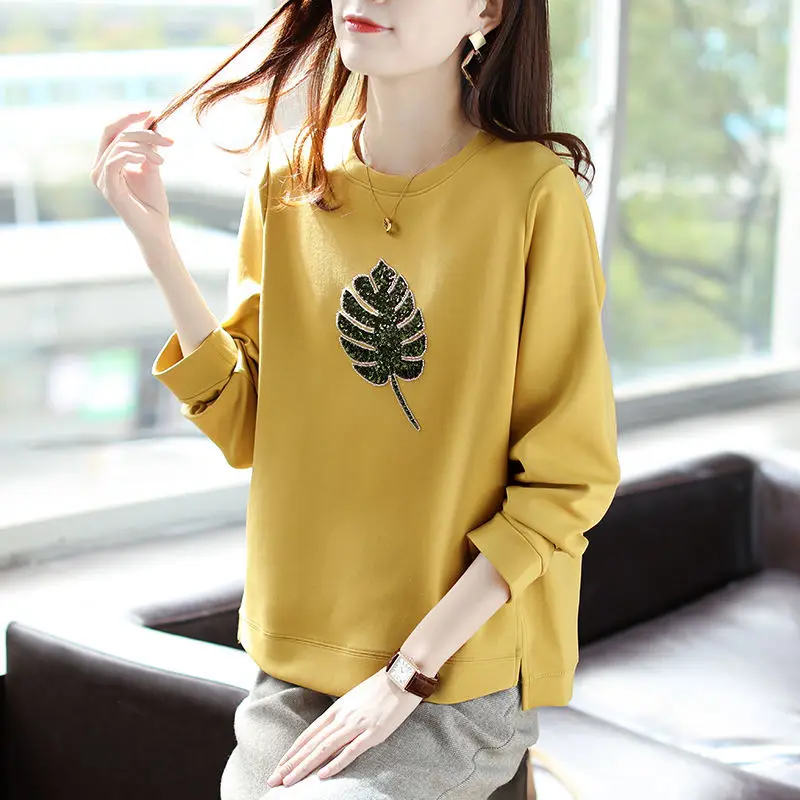 Женские хлопковые толстовки с длинным рукавом, простые свободные толстовки с вышивкой листьев и блесток, весна-осень 2023
Женские хлопковые толстовки с длинным рукавом, простые свободные толстовки с вышивкой листьев и блесток, весна-осень 2023