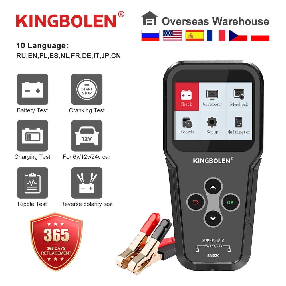 KINGBOLEN BM520 Car Motorcycle Battery Tester 24V 12V 6V Battery Analyzer 2000CCA Charging Cranking Test Tools PK KW650 BT760
KINGBOLEN BM520 Car Motorcycle Battery Tester 24V 12V 6V Battery Analyzer 2000CCA Charging Cranking Test Tools PK KW650 BT760