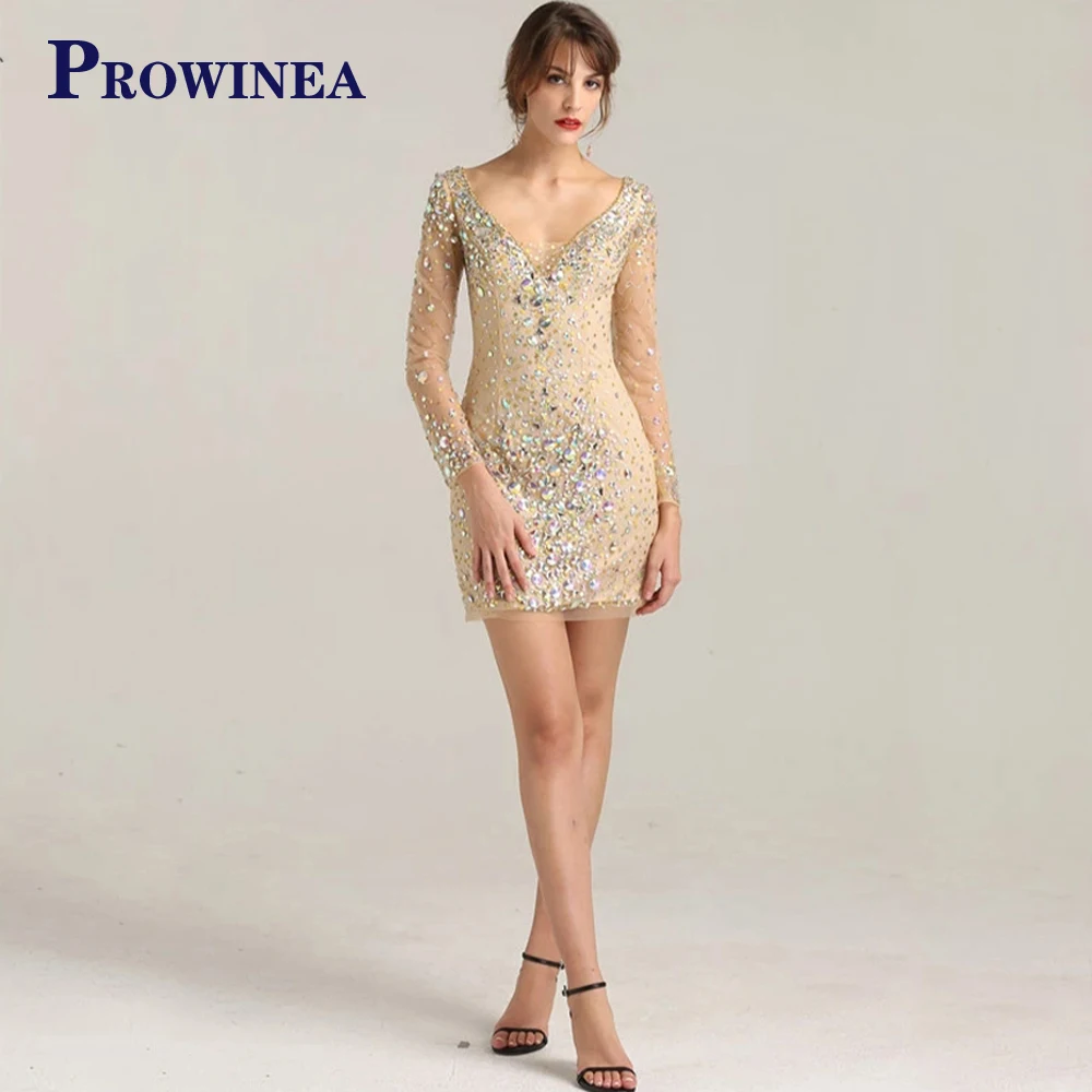 Luxury Sexy Crystal Sequined Short Cocktail Dress Long Sleeve V-Neck Evening Party Dresses For Women Custom Made Abendkleider
Luxury Sexy Crystal Sequined Short Cocktail Dress Long Sleeve V-Neck Evening Party Dresses For Women Custom Made Abendkleider