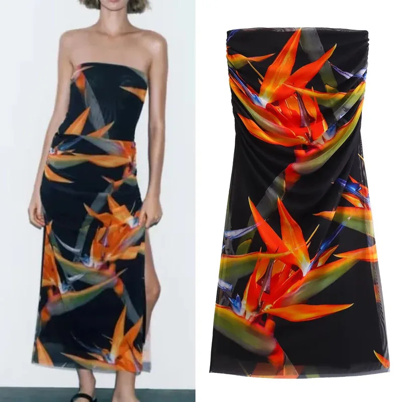 TRAF 2023 Woman Ruching Printed Strapless Dress High Rise Elastic Waist Midi Dresses Side Slit At Hem Sleeveless Dress Sexy Lady
TRAF 2023 Woman Ruching Printed Strapless Dress High Rise Elastic Waist Midi Dresses Side Slit At Hem Sleeveless Dress Sexy Lady