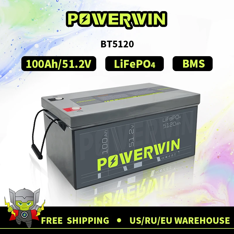 POWERWIN BT5120 LiFePO4 аккумулятор 51,2 В 100 Ач 5120 Втч встроенный BMS глубокие циклы солнечный перезаряжаемый прочный мотоцикл скутер eBike
POWERWIN BT5120 LiFePO4 аккумулятор 51,2 В 100 Ач 5120 Втч встроенный BMS глубокие циклы солнечный перезаряжаемый прочный мотоцикл скутер eBike