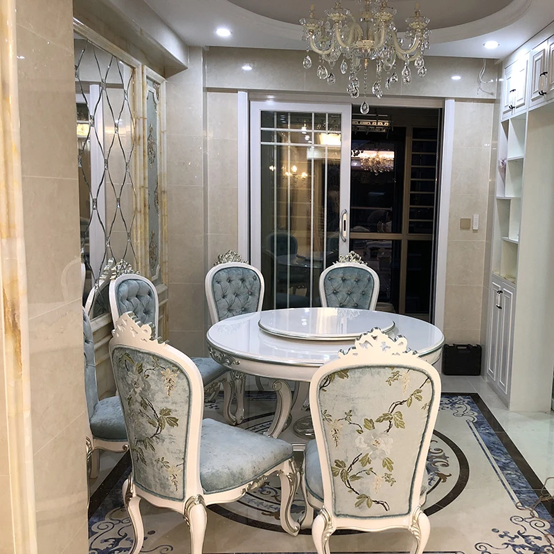 European neoclassical round dining table and chair white simple solid wood round household dining table luxury restaurant suppor
European neoclassical round dining table and chair white simple solid wood round household dining table luxury restaurant suppor
