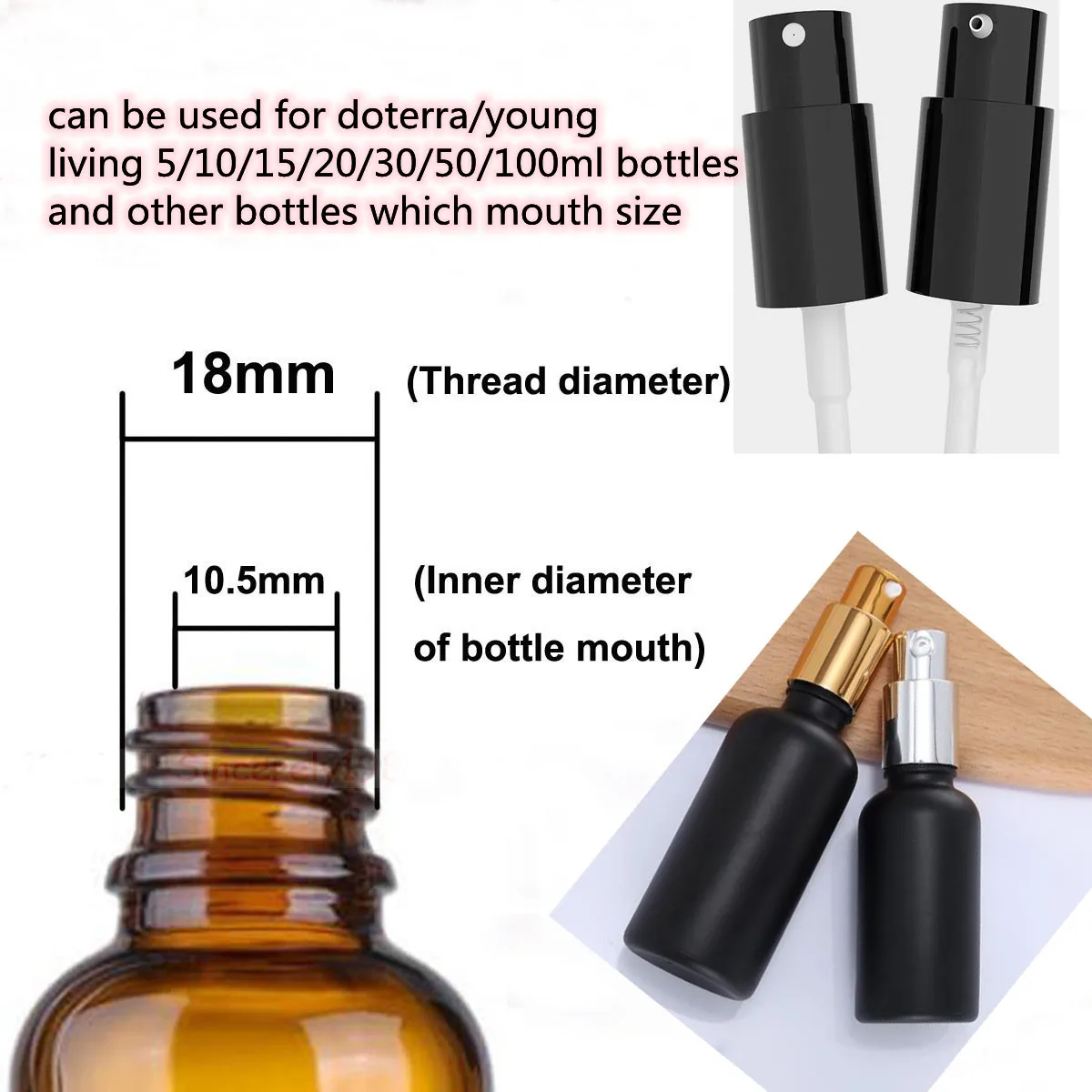 10PCS 100PCS Neck size: 18mm bottle Cap Fine Mist Sprayer Bottle Sprayer Emulsion Lotion Pump Used for 18mm Essential Oil Bottle 
10PCS 100PCS Neck size: 18mm bottle Cap Fine Mist Sprayer Bottle Sprayer Emulsion Lotion Pump Used for 18mm Essential Oil Bottle