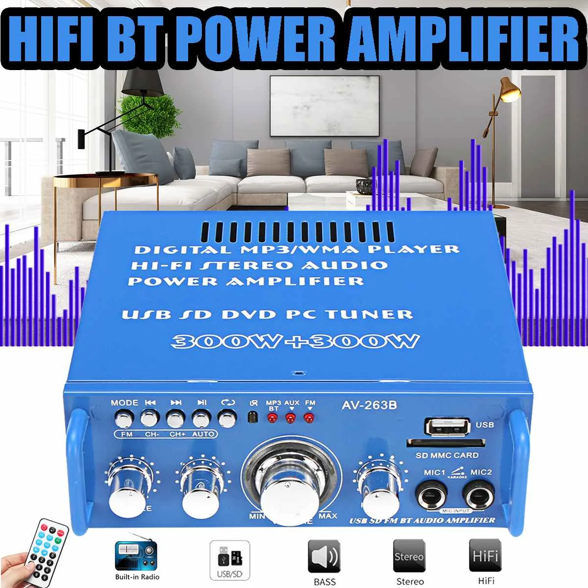 600W HIFI bluetooth Power Amplifier Car/Home Theater Digital Power Audio Amplificador for Speaker Treble Bass Control FM USB SD
600W HIFI bluetooth Power Amplifier Car/Home Theater Digital Power Audio Amplificador for Speaker Treble Bass Control FM USB SD