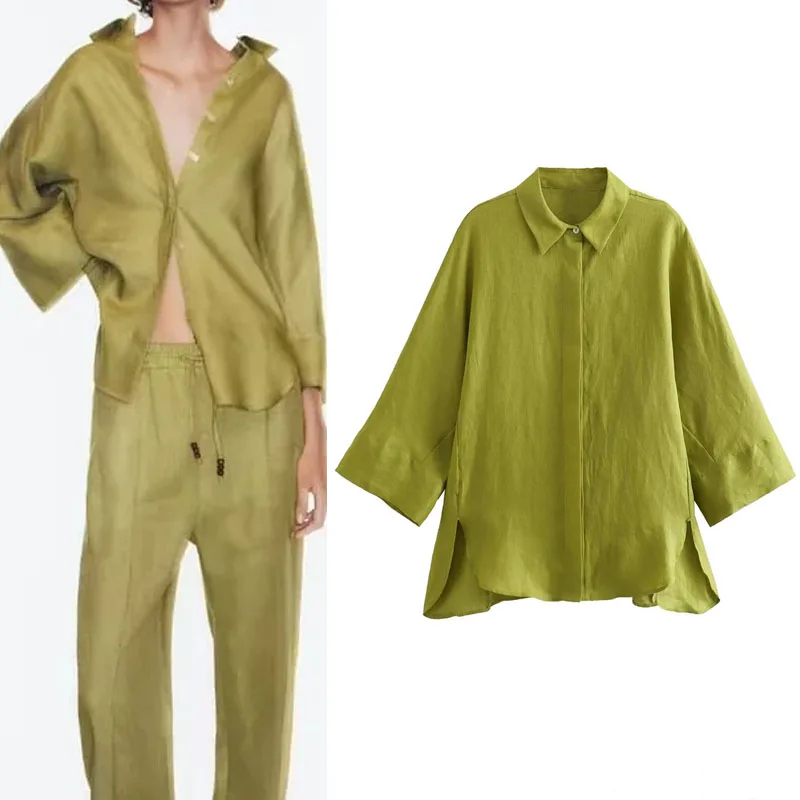 TRAF 2023 Woman Wide Sleeve Shirts Vintage Lapel Button Elegant And Youth Woman Blouses Female Clothing Green Shirts Summer Tops
TRAF 2023 Woman Wide Sleeve Shirts Vintage Lapel Button Elegant And Youth Woman Blouses Female Clothing Green Shirts Summer Tops