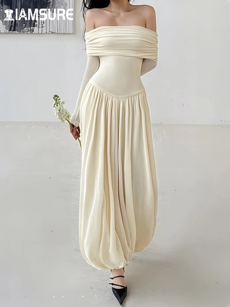 IAMSURE Casual Solid Folds A-Line Dress Sexy Slim Slash Neck Long Sleeve Maxi Dresses For Women 2023 Auutumn Winter Fashion Lady
IAMSURE Casual Solid Folds A-Line Dress Sexy Slim Slash Neck Long Sleeve Maxi Dresses For Women 2023 Auutumn Winter Fashion Lady
