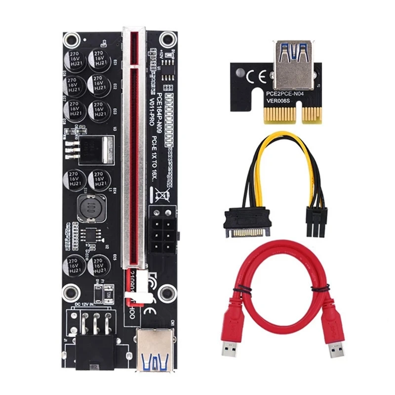 PCIE Riser 011 V011 Pro PCI E Express PCI-E 16X Riser Video Card Riser GPU Dual 6Pin Adapter Graphics Card for Mining
PCIE Riser 011 V011 Pro PCI E Express PCI-E 16X Riser Video Card Riser GPU Dual 6Pin Adapter Graphics Card for Mining