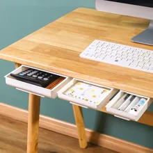 Self Stick Pencil Tray Desk Table Storage Drawer Organizer Box Under Desk Stand Self-adhesive Under-drawer Storage