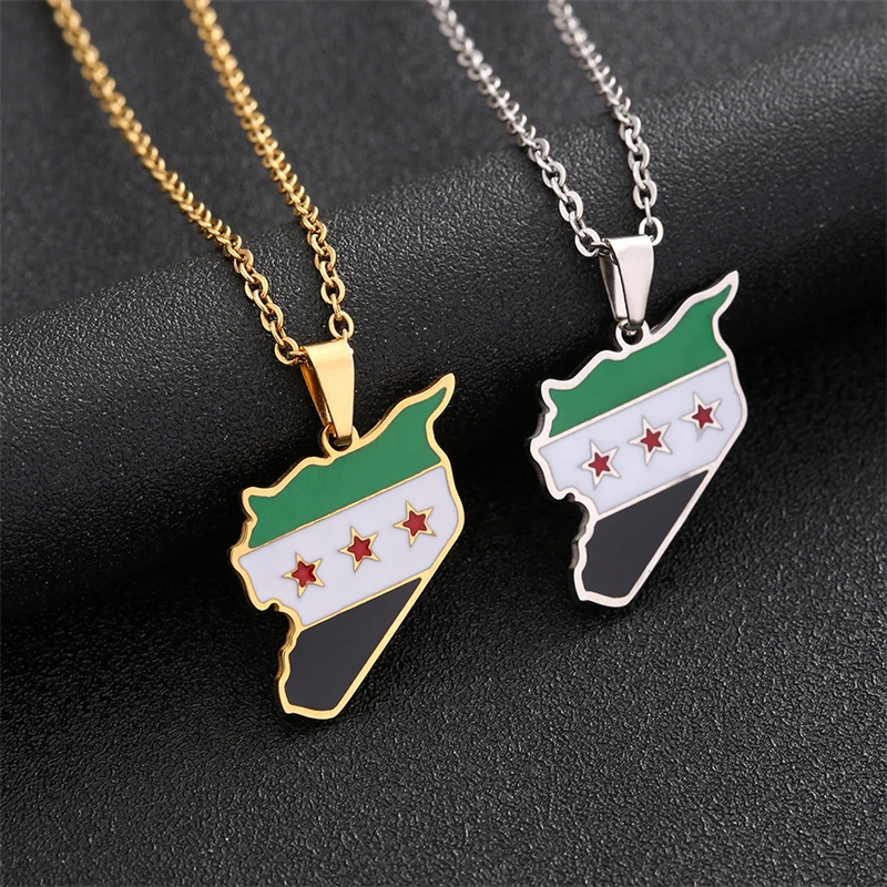 

Stainless Steel Syria Map Flag Pendant Necklaces for Women Men Gold Color/Silver Color Charm Fashion Syrians Map Chain Jewelry