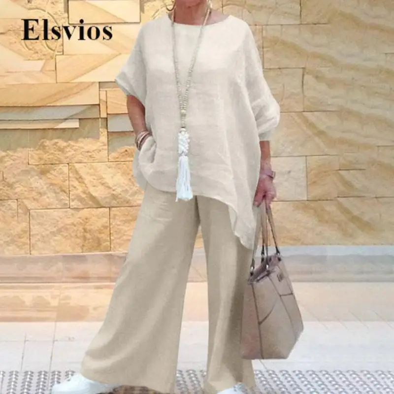 Solid Color Cotton Linen Tracksuit Set Casual O-Neck Pullover Tops And Wide Leg Pants Outfits Women Fashion Loose Two Piece Suit
Solid Color Cotton Linen Tracksuit Set Casual O-Neck Pullover Tops And Wide Leg Pants Outfits Women Fashion Loose Two Piece Suit