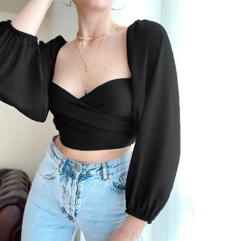 European and American Style Women's 2022 New French Square Collar Exposed Clavicle Blouse Cross Long Sleeve Sexy French Blouse
European and American Style Women's 2022 New French Square Collar Exposed Clavicle Blouse Cross Long Sleeve Sexy French Blouse