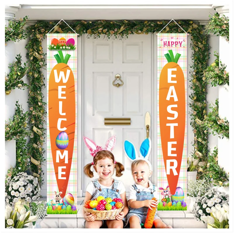 

Пасхальное украшение 2023 знак приветствия крыльца Пасхальный кролик дверь висящий баннер Весенняя Пасхальная Вечеринка Крытый уличный домашний декор счастливый
