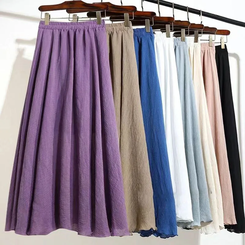 Lucyever Vintage Cotton Linen Midi Skirts Woman Casual Elastic High Waist Long Skirt Women Summer Solid Pleated Maxi Skirt 2023
Lucyever Vintage Cotton Linen Midi Skirts Woman Casual Elastic High Waist Long Skirt Women Summer Solid Pleated Maxi Skirt 2023