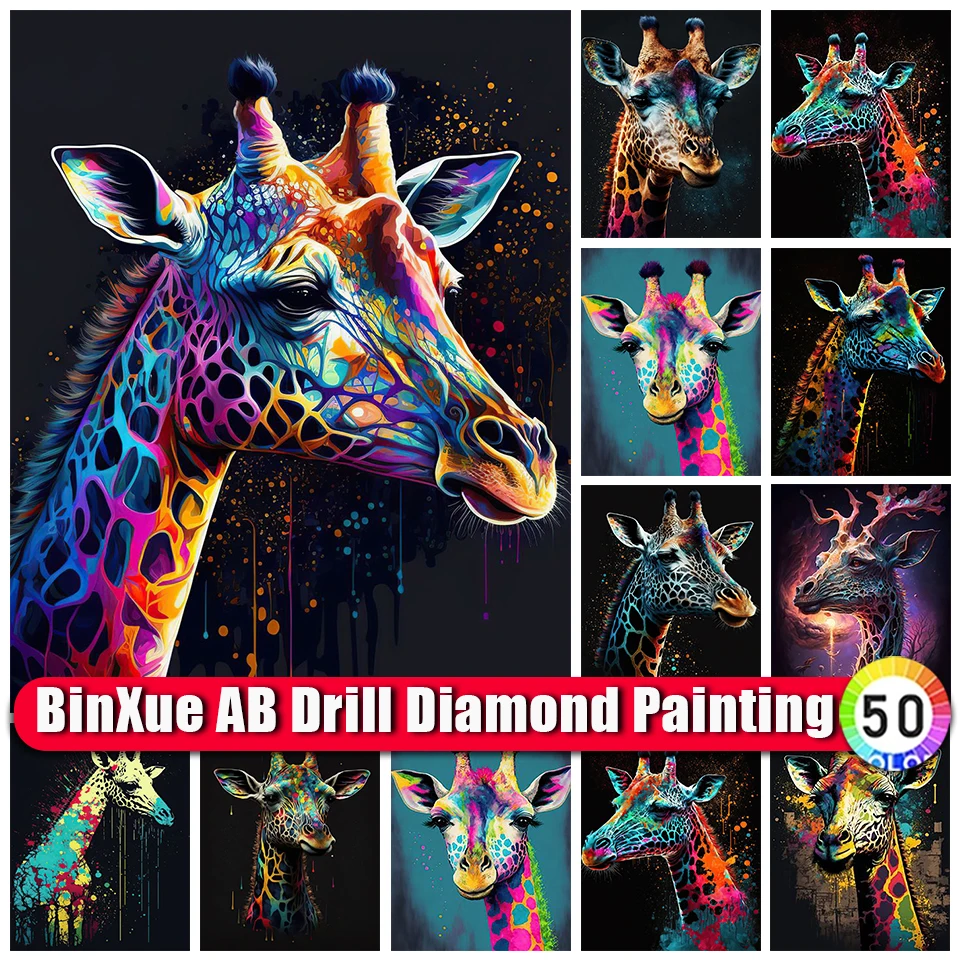 

BinXue Fantasy Colorful Giraffe AB Diamond Painting Kit Sika Deer Cross Stitch Animal Handmade DIY Mosaic Art Home Decor Gift