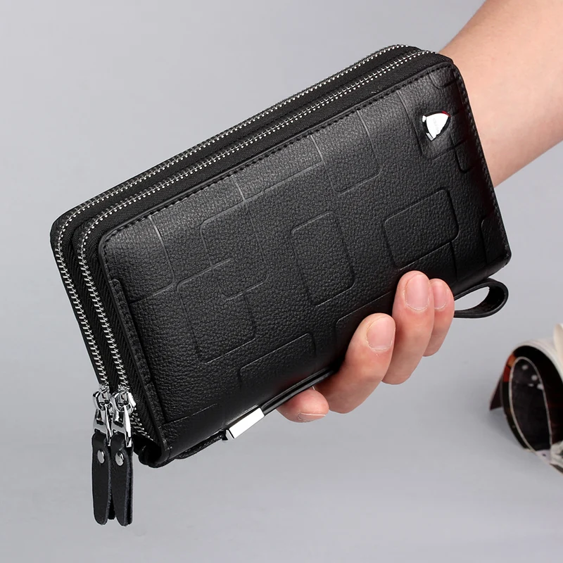 

Luxury Brand Men Clutch Bag Genuine Leather Long Purse Double Zipper Bags Money Clip Business Cow Leather Wallet Male Handy Bag