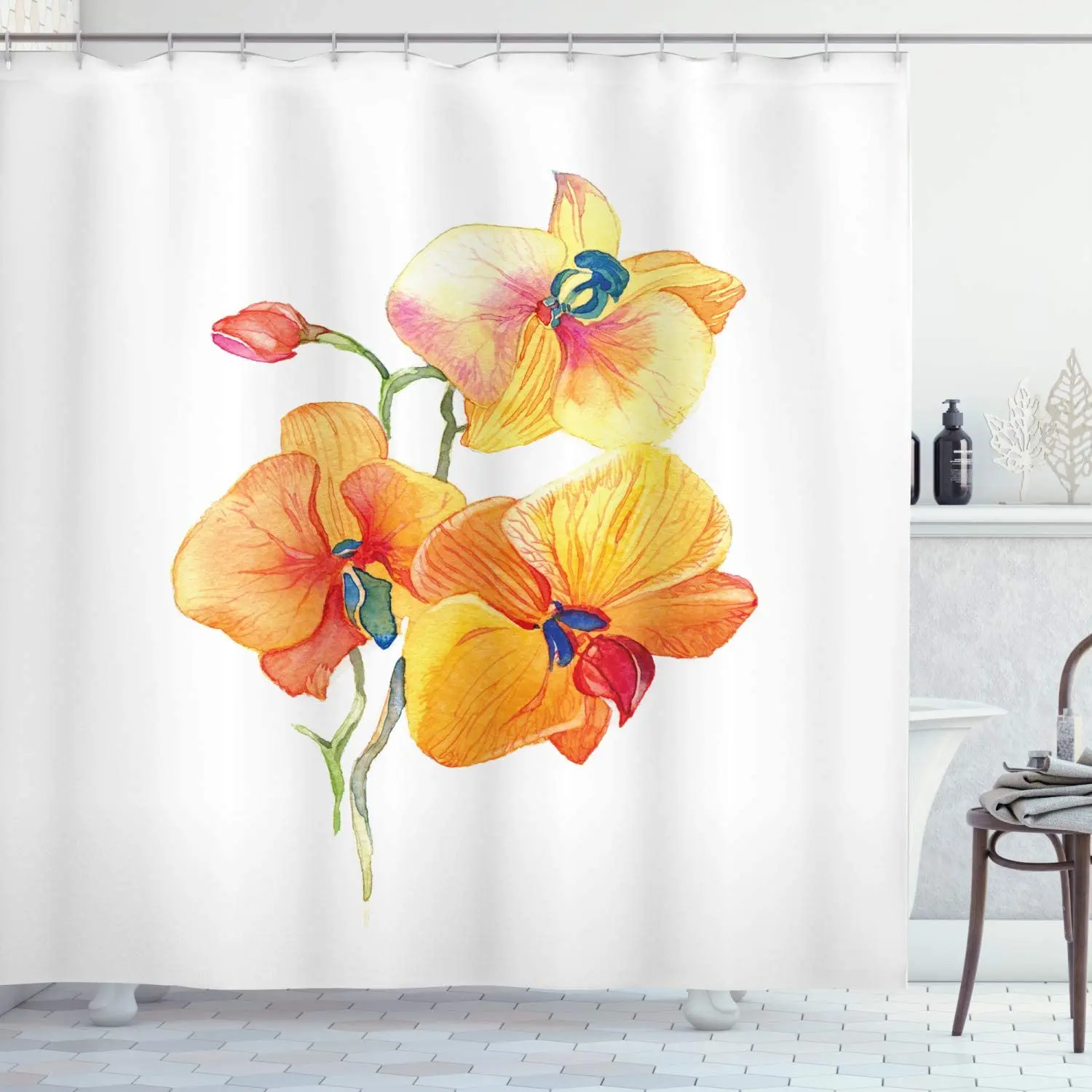 Floral Shower Curtain Orchid Petals Wild Flower Exotic Fragrance Pure Florets Watercolor Tribal Cloth Fabric Bathroom Decor Set
Floral Shower Curtain Orchid Petals Wild Flower Exotic Fragrance Pure Florets Watercolor Tribal Cloth Fabric Bathroom Decor Set