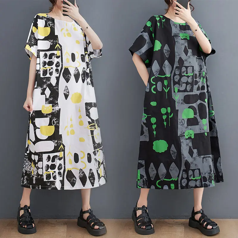 2023 Summer Art Fashion Round Neck Print Mid Length Dress Casual Comfortable Temperament Versatile Women's Tshirt Dress Z1581
2023 Summer Art Fashion Round Neck Print Mid Length Dress Casual Comfortable Temperament Versatile Women's Tshirt Dress Z1581