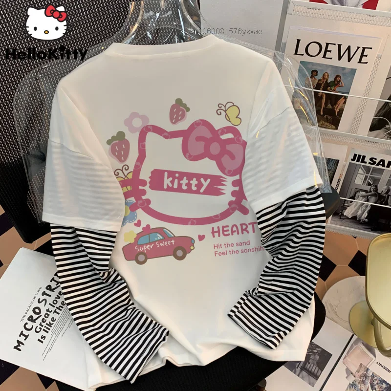 Sanrio Hello Kitty T Shirt Child Spring Autumn Fake Two Striped Long Sleeve T-shirt Girl Harajuku Tshirt Loose Top Graphic Tee
Sanrio Hello Kitty T Shirt Child Spring Autumn Fake Two Striped Long Sleeve T-shirt Girl Harajuku Tshirt Loose Top Graphic Tee