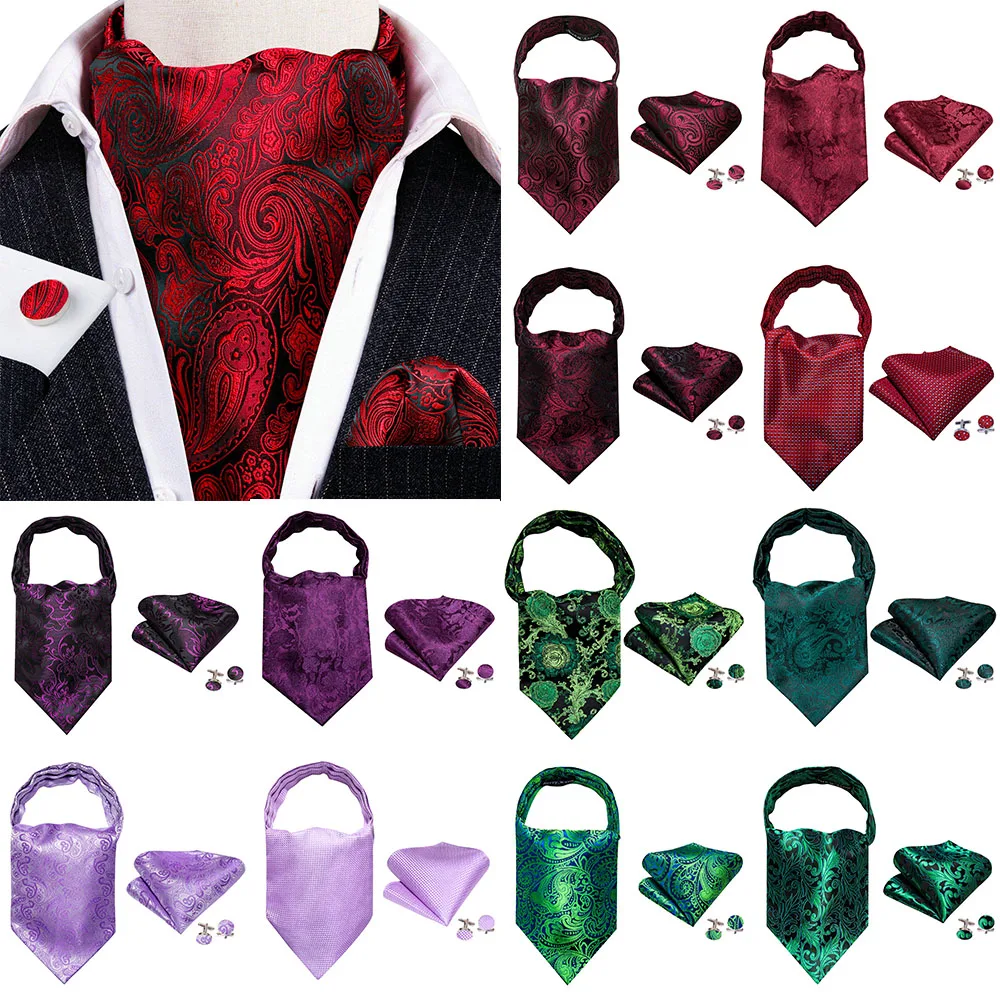 

Classic Red Paisley Men Cravat Tie With Handkerchief Cufflinks Sets Fashion Silk Jacquard Ascoat Business Party Barry.Wang 030