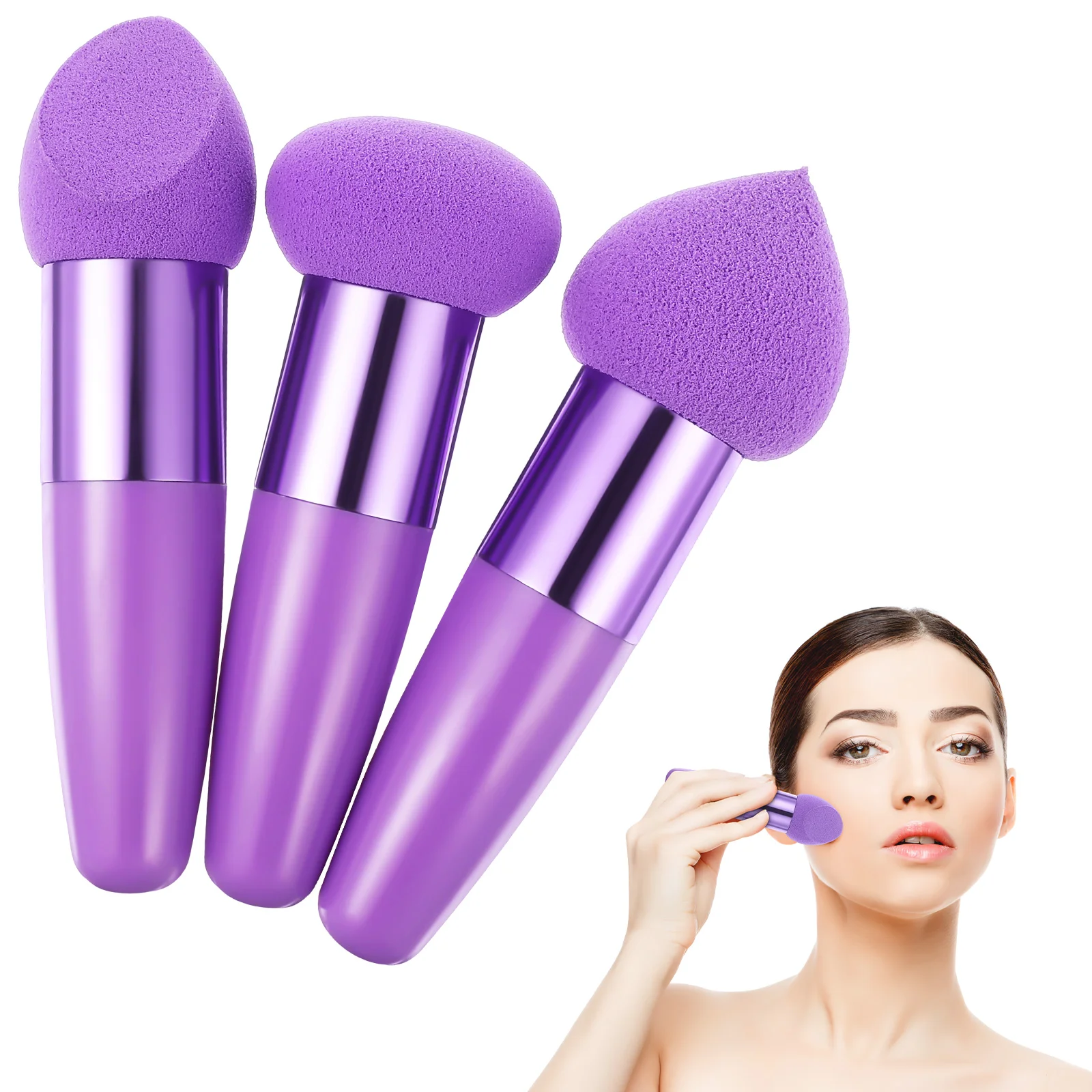 

3 Pcs Beauty Pen Makeup Sponge Brush Sponges Face Powder Puff Mix Handle Foundation Emulsion Blender
