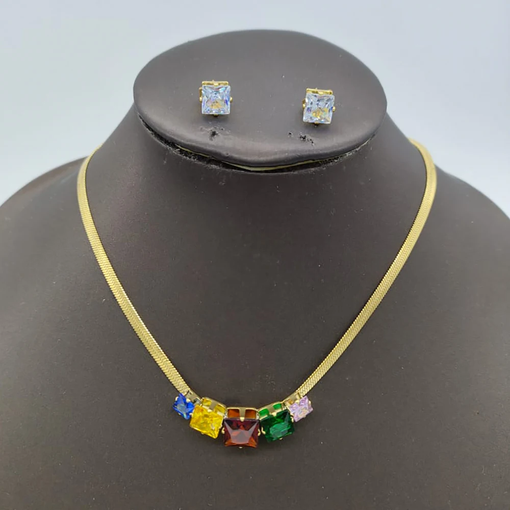 Luxury Colored Stone Necklace Jewelry Set Party Shine Crystal Stud Earrings and Necklace 2Pcs Set for Bridal Italia Accessory
Luxury Colored Stone Necklace Jewelry Set Party Shine Crystal Stud Earrings and Necklace 2Pcs Set for Bridal Italia Accessory