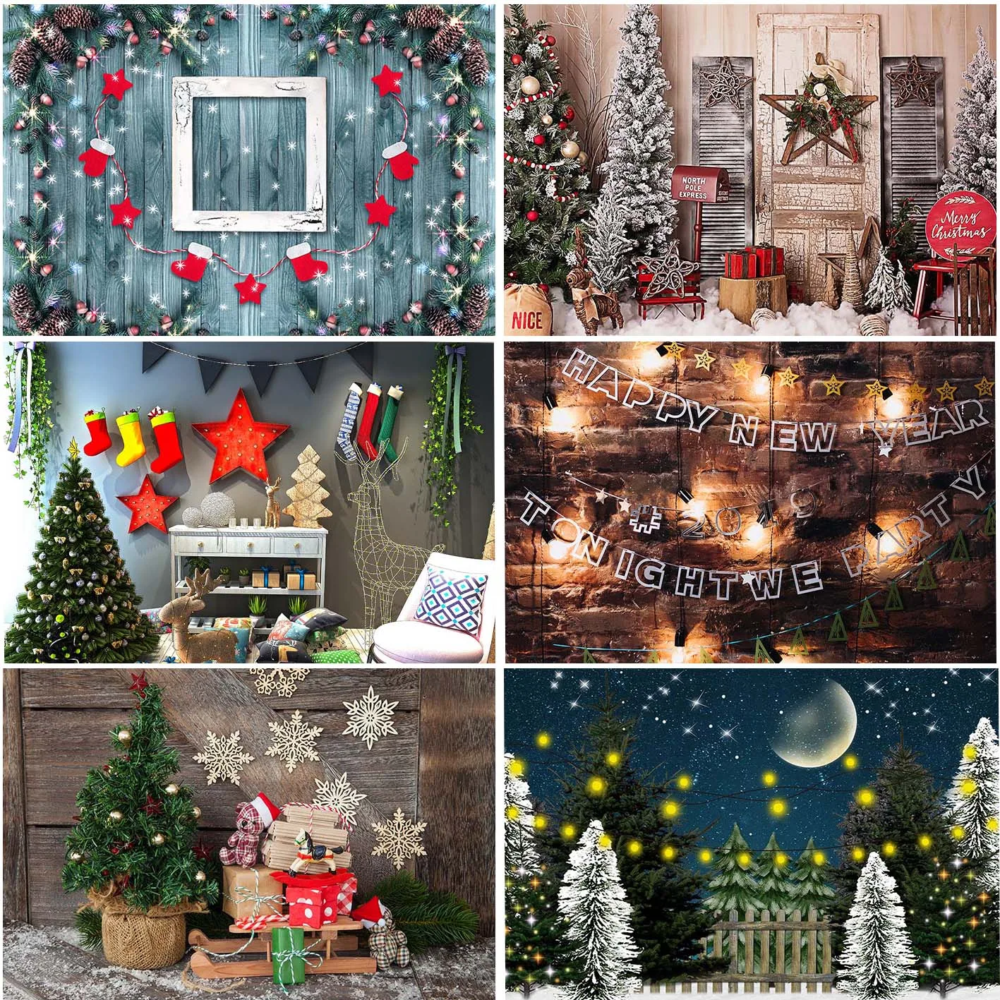 

Christmas Photography Backgrounds for Holiday Wooden Cabin Happy New Year Tonight We Party Family Gathering Xmas Trees Backdrops