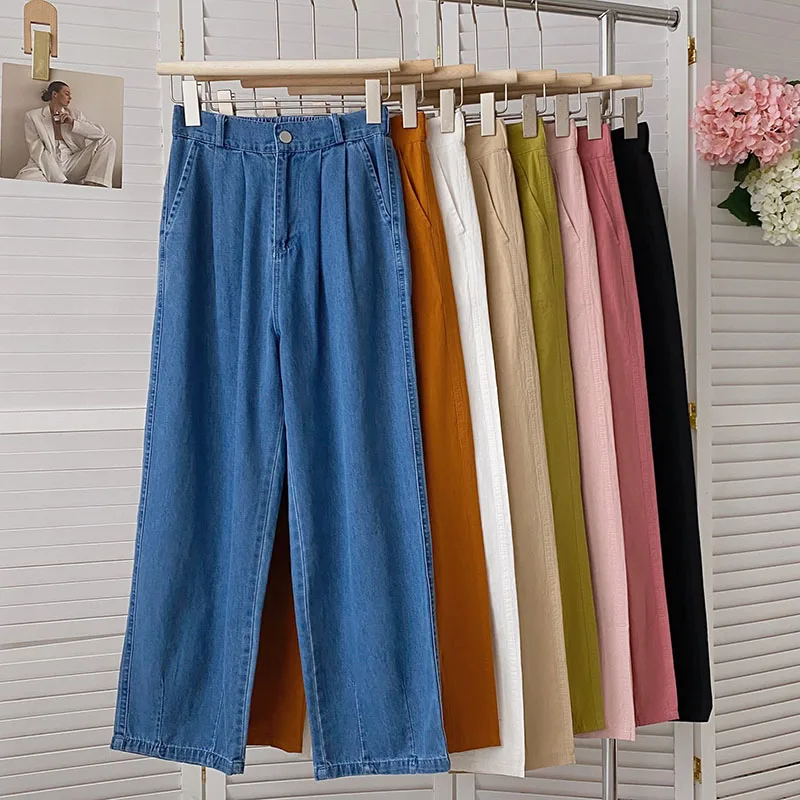 Blue Denim Trousers Women's Summer 2022 New Korean Casual Slimming High-waisted Vintage Straight-leg Pants Womens Denim Jeans 
Blue Denim Trousers Women's Summer 2022 New Korean Casual Slimming High-waisted Vintage Straight-leg Pants Womens Denim Jeans