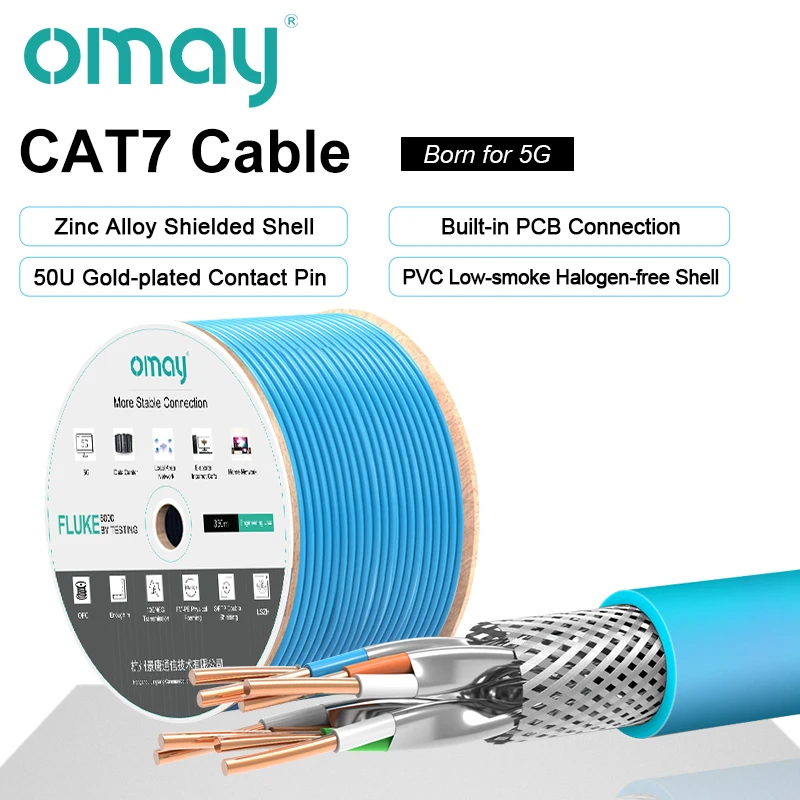 

CAT7 Network Ethernet Cable S/FTP 23AWG 4PR OMAY LSZH 10Gbps 600MHz Double Shielded Oxygen-free Copper Supports FTTH 1/2/5/8/10m
