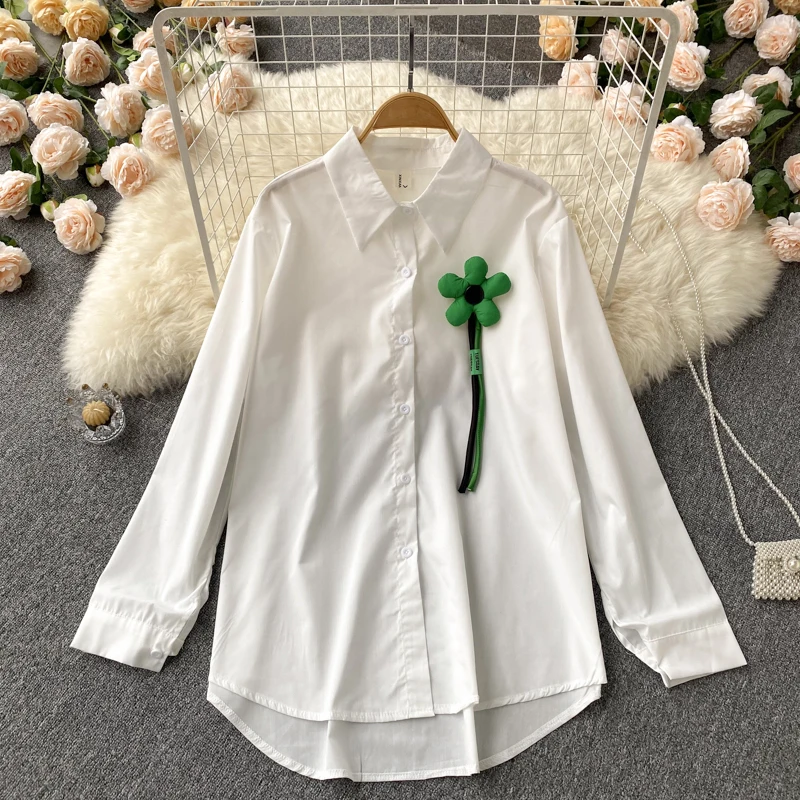 2022 Spring New Full Turn Down Collar Shirt Women's Three-dimensional Flower Appliques Casual Tops
2022 Spring New Full Turn Down Collar Shirt Women's Three-dimensional Flower Appliques Casual Tops