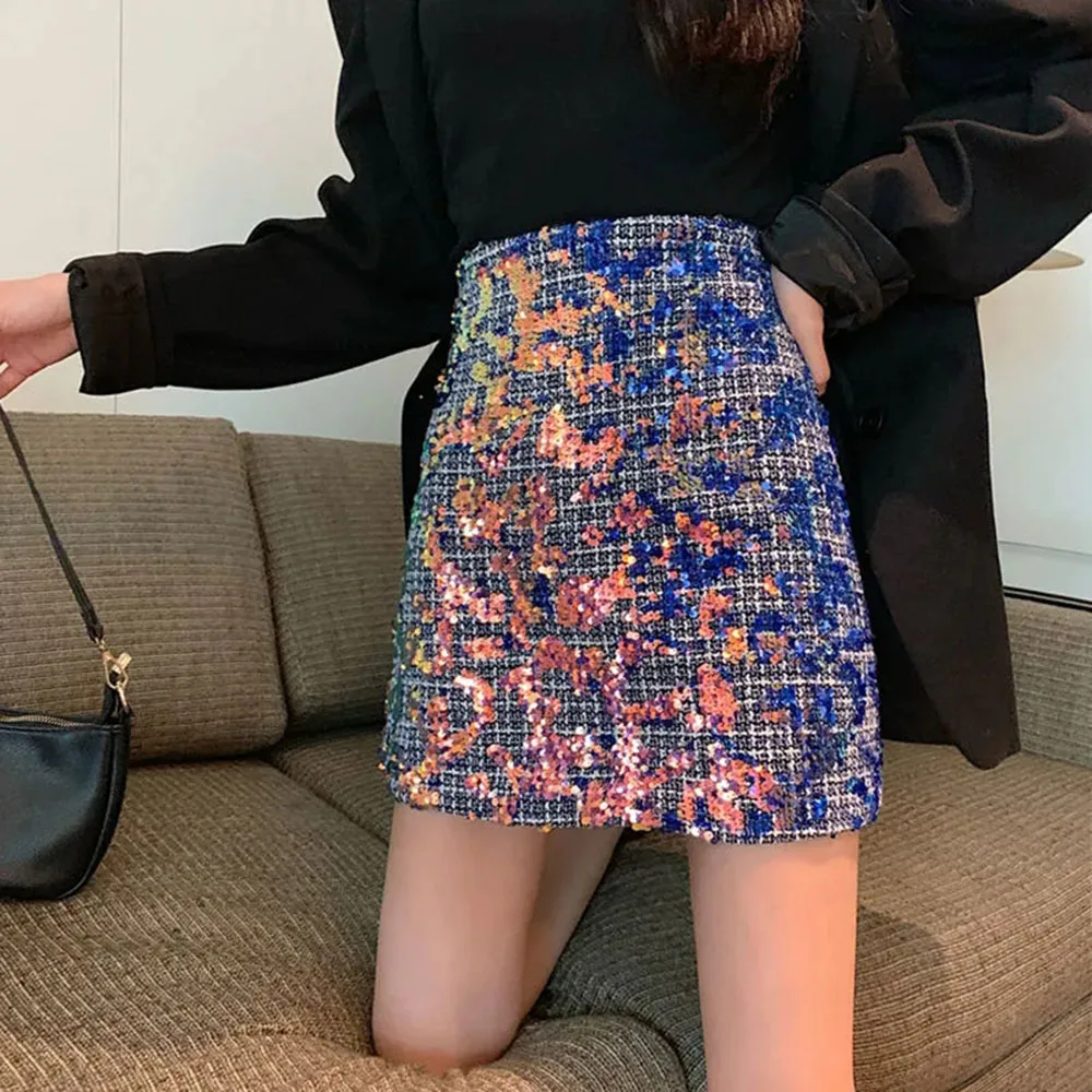 Autumn Winter Korean Lady Skirt High Waist A-Line Solid Sequined Skirts Elegant Fashion Slim Sexy Club Women Mini Skirt Female 
Autumn Winter Korean Lady Skirt High Waist A-Line Solid Sequined Skirts Elegant Fashion Slim Sexy Club Women Mini Skirt Female