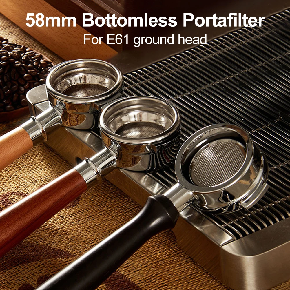 58MM Coffee Portafilter 2 Ears Bottomless Portafilter Solid with Rosewood Handle for E61 Coffee Machine Replacement Accessories
58MM Coffee Portafilter 2 Ears Bottomless Portafilter Solid with Rosewood Handle for E61 Coffee Machine Replacement Accessories