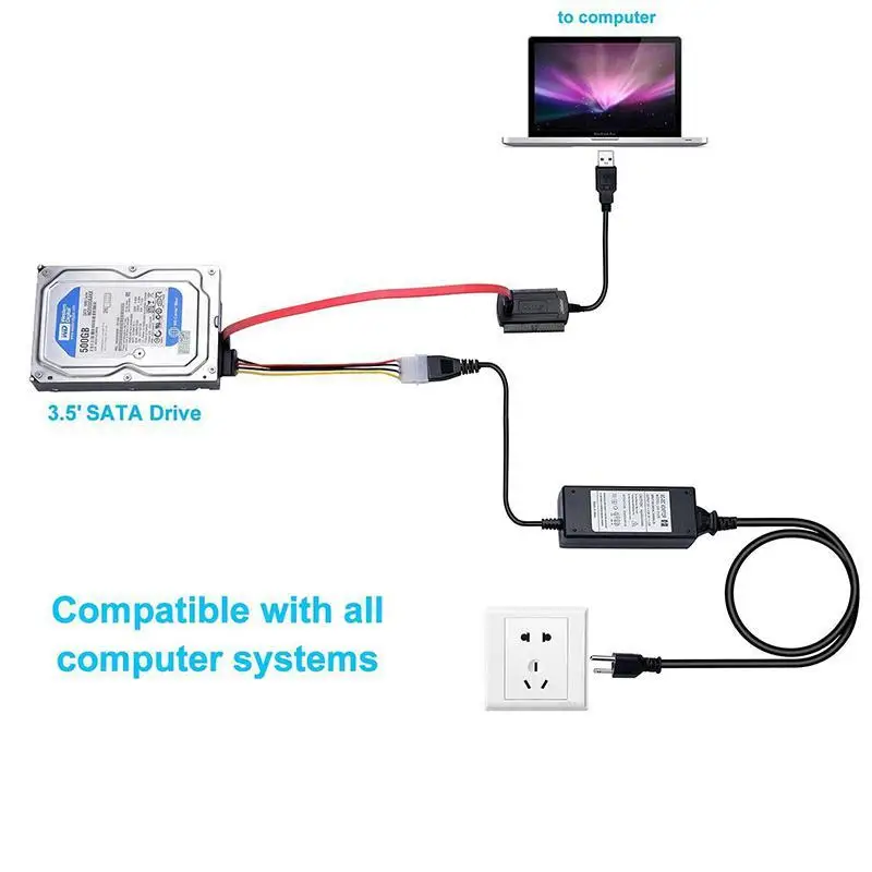 

SATA PATA IDE To USB 2.0 Adapter Converter Cable For 2.5 / 3.5 Inch Hard Drive PC Hardware Cables Adapters Computer Peripherals
