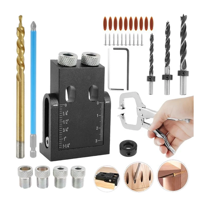 Woodworking Oblique Hole Locator Drill Bits Pocket Hole Jig Kit 15 Degree Angle Drill Set Hole Puncher
Woodworking Oblique Hole Locator Drill Bits Pocket Hole Jig Kit 15 Degree Angle Drill Set Hole Puncher