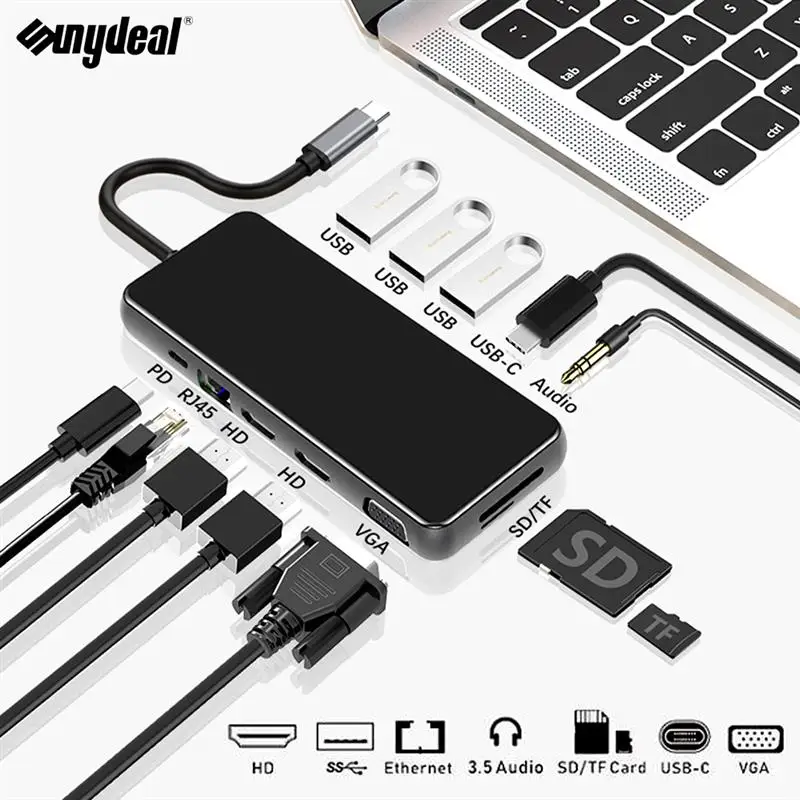 USB C Hub 12 in 1 Type C To 4K HDMI VGA 87W PD Fast Charge For Macbook Lenovo Surface Laptop RJ45 TF/SD Card Reader Dock Station
USB C Hub 12 in 1 Type C To 4K HDMI VGA 87W PD Fast Charge For Macbook Lenovo Surface Laptop RJ45 TF/SD Card Reader Dock Station