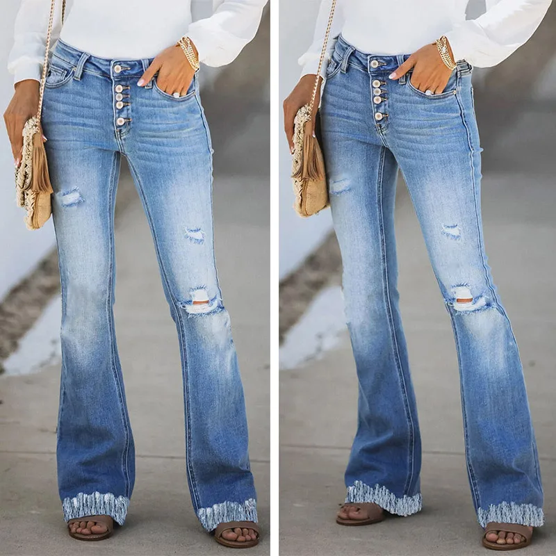 Spring and Summer Women Slightly Flared Jeans Tassel Decor Ripped Jeans Female Hipster Women's Flared Jeans Mom Jeans High Waist
Spring and Summer Women Slightly Flared Jeans Tassel Decor Ripped Jeans Female Hipster Women's Flared Jeans Mom Jeans High Waist