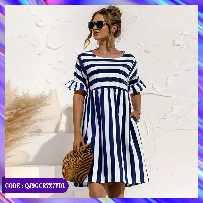 Women Summer Dress Cute Loose Striped Print Ruffles Sleeves Dresses Elegant A Line Patchwork Beach Party Female Dress Vestidos
Women Summer Dress Cute Loose Striped Print Ruffles Sleeves Dresses Elegant A Line Patchwork Beach Party Female Dress Vestidos