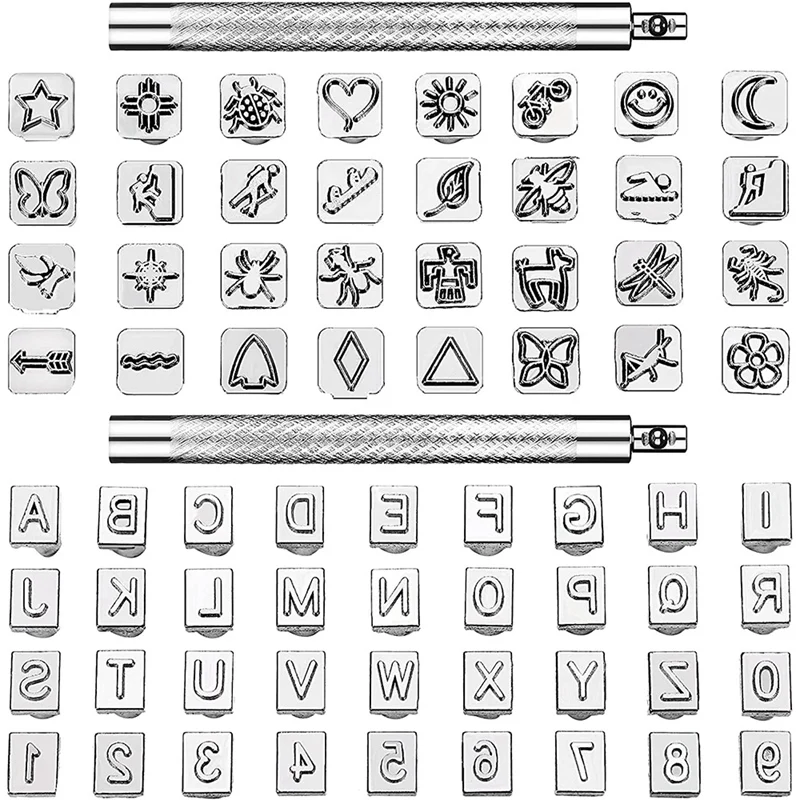 70 Pcs Leather Stamping Tools Set,68 Pcs Alphabet, Number And Pattern Leather Craft Stamps, 2 Pieces Leather Punch Tools
70 Pcs Leather Stamping Tools Set,68 Pcs Alphabet, Number And Pattern Leather Craft Stamps, 2 Pieces Leather Punch Tools