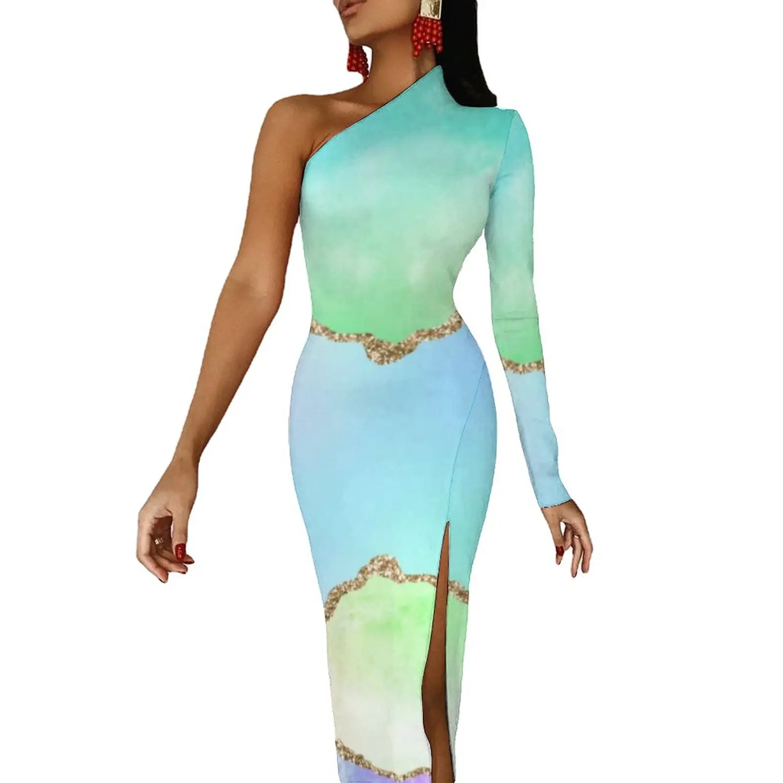 Metallic Texture Bodycon Dress Autumn Ombre Marble Print Retro High Slit Long Dresses One Shoulder Custom Party Dress
Metallic Texture Bodycon Dress Autumn Ombre Marble Print Retro High Slit Long Dresses One Shoulder Custom Party Dress