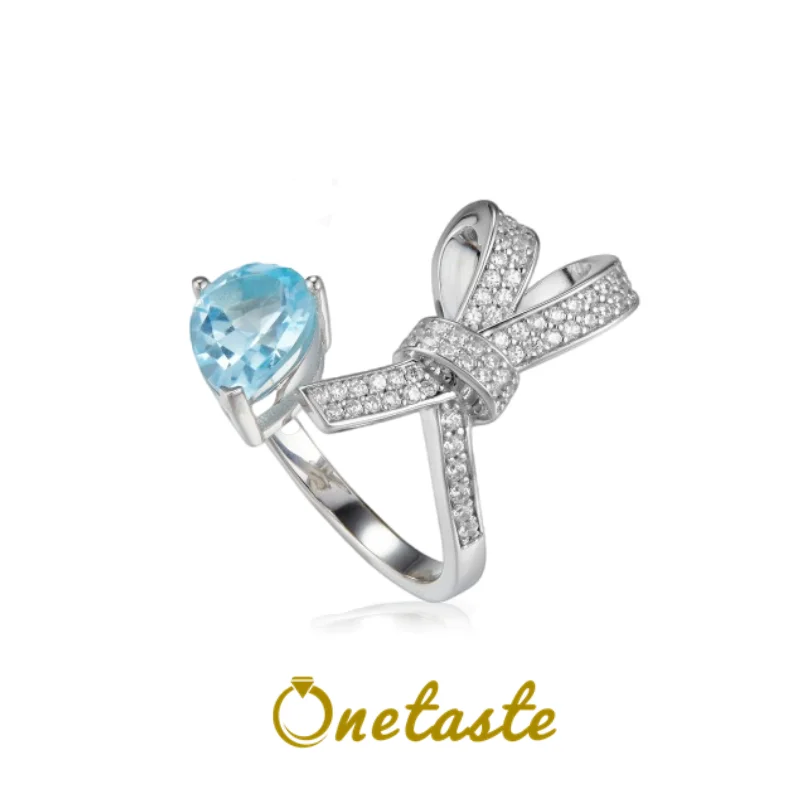 

Женское кольцо с натуральным топазом, серебряное кольцо с бантом из циркония, с синим камнем, 2023