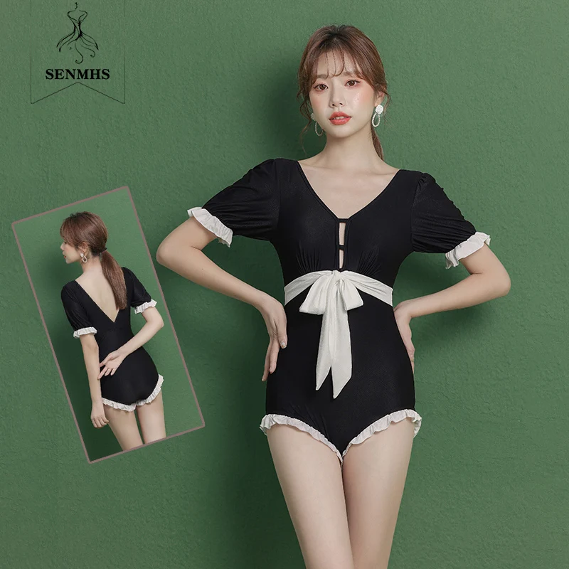 SENMHS Sexy One Piece Solid Swimsuit Women Deep V Belt Strappy Ruffle Bathing Suit Beach Wear Hot Spring Black
SENMHS Sexy One Piece Solid Swimsuit Women Deep V Belt Strappy Ruffle Bathing Suit Beach Wear Hot Spring Black