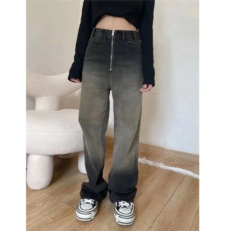 Oversized American High Street Design Sense Zipper Gradient Jeans Women's Autumn High Waist Gradient Smoke Loose Wide Leg Pants
Oversized American High Street Design Sense Zipper Gradient Jeans Women's Autumn High Waist Gradient Smoke Loose Wide Leg Pants