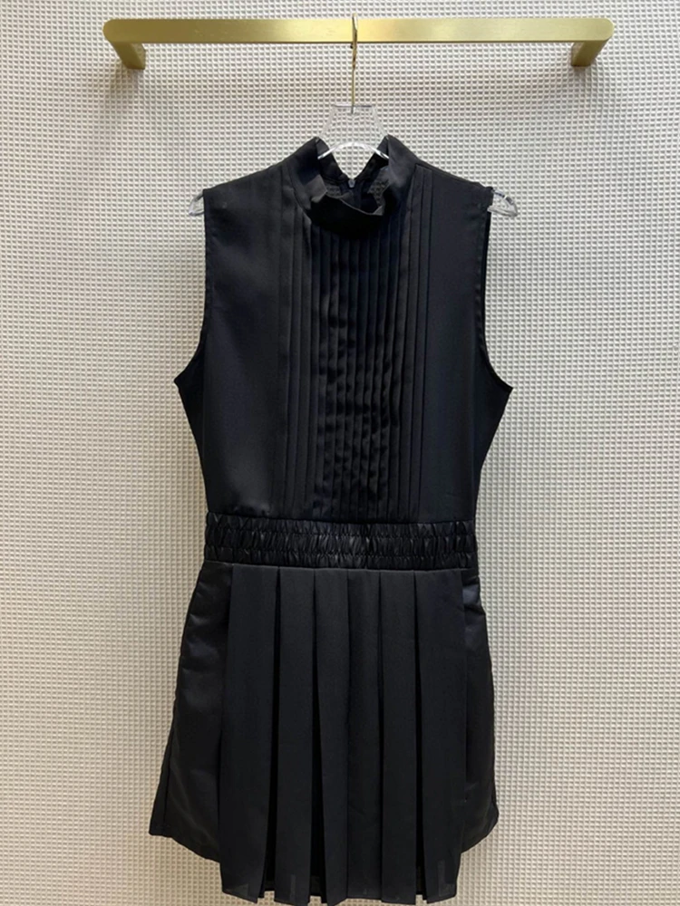 Women Sleeveless Mini Dress Fashion Pleated Waist Fitted Knee Length Black Dresses Elegant Female Summer Clothes
Women Sleeveless Mini Dress Fashion Pleated Waist Fitted Knee Length Black Dresses Elegant Female Summer Clothes