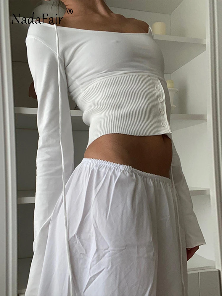 Nadafair Square Collar Black White Long Sleeve Crop Top Women Vintage Spring Chic Buttons Bandage Backless T Shirts 2023 Casual 
Nadafair Square Collar Black White Long Sleeve Crop Top Women Vintage Spring Chic Buttons Bandage Backless T Shirts 2023 Casual