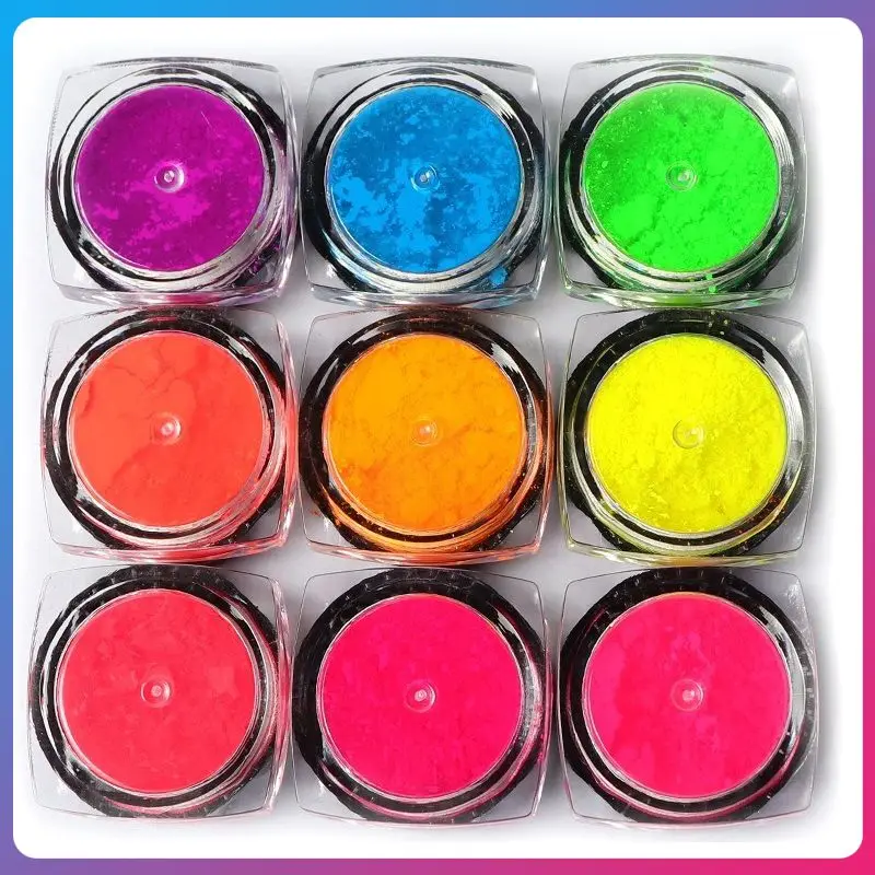 

9pcs Neon Pigment Powder Eyeshadow Nail Powder Fluorescent Glitter Shimmer Dust DIY Nail Art Decoration Manicure Makeup TSLM2