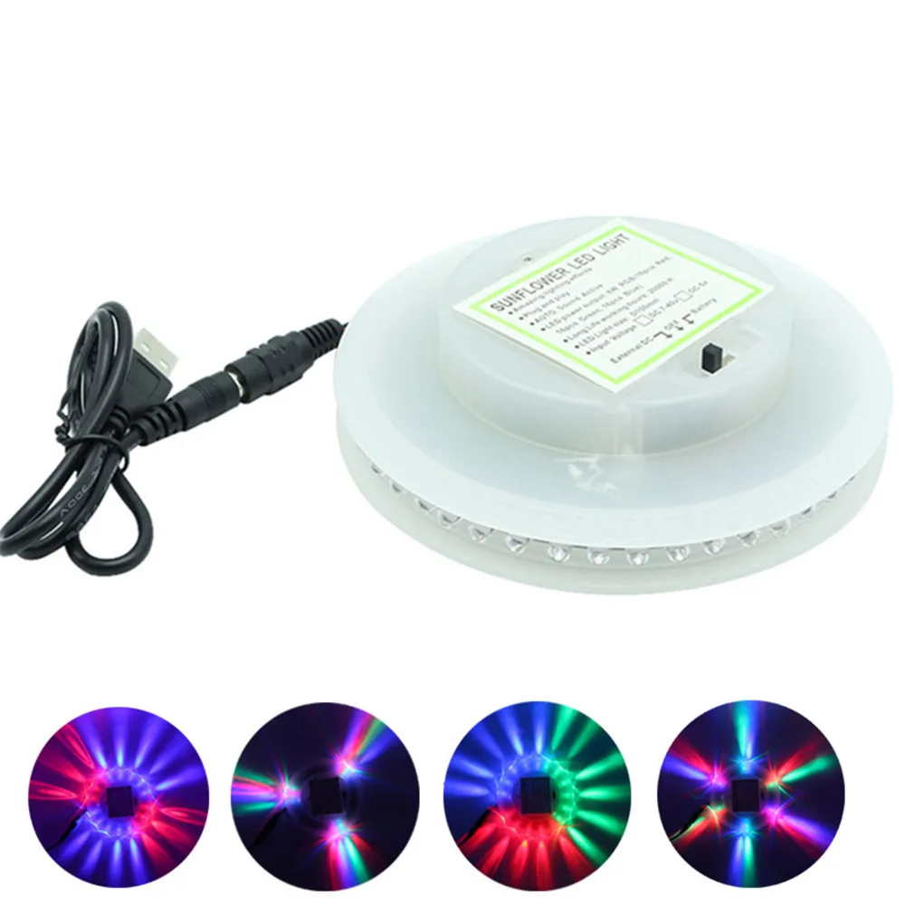 

Portable USB 5V UFO LED Laser Stage Light 8W RGB 48 leds Auto Sound Activated Sunflower DJ Disco Ball Laser Light Party Lights