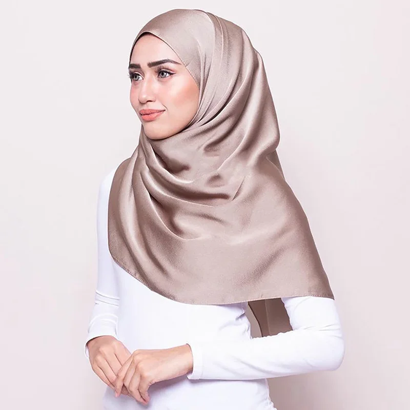 

New Square Silk Scarves Women 90*90cm Satin Muslim Hijab Scarf Plain Shawls And Wraps Head Scarf Chiffon Islamic Female Headband