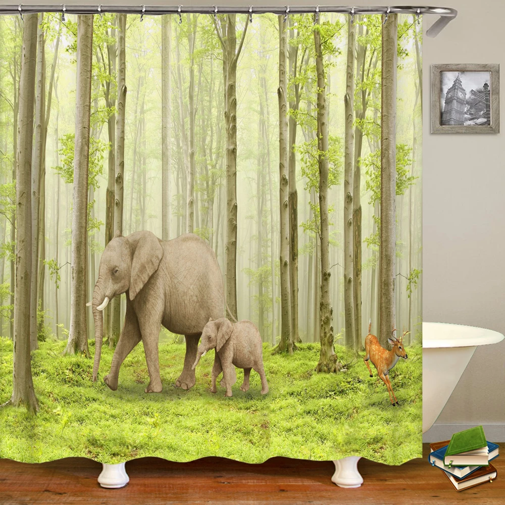 

3D Sunshine Forest Landscape Printed Shower Curtain Bathroom Curtains Polyester Home Decor Curtain with Hook Curtain