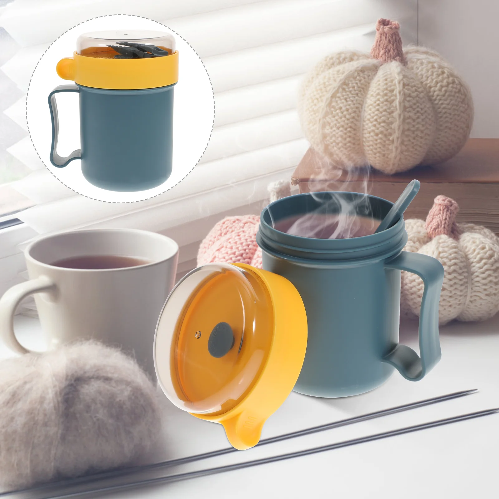 

Soup Mugs Handles Portable Cup Soup Bowls Lids Heated Lunchbox Cereal Cup Breakfast Cup Container Microwave Breakfast Bowl