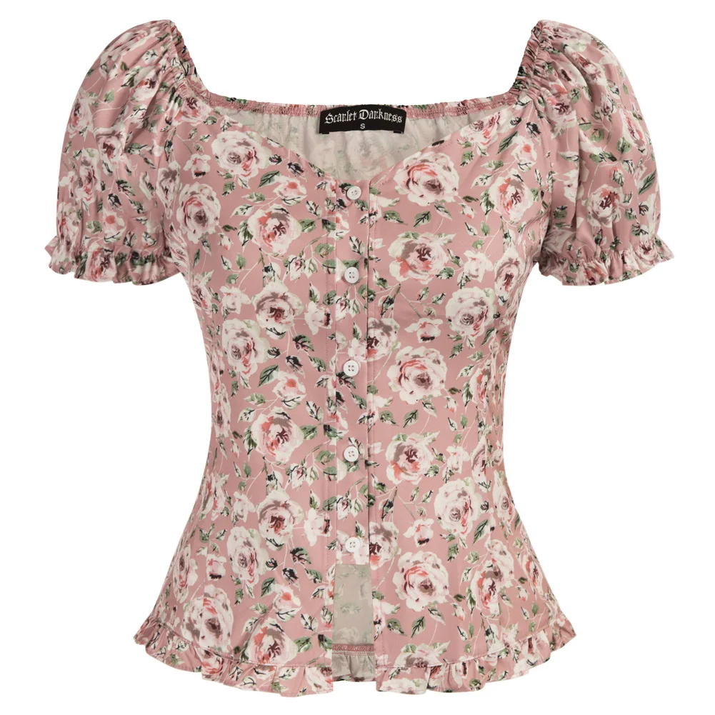 SD Women Renaissance Floral Shirt Short Sleeve Vintage Square Neck Button-up Tops Smeer Strap Lace Up Tee Tops Female Clothes
SD Women Renaissance Floral Shirt Short Sleeve Vintage Square Neck Button-up Tops Smeer Strap Lace Up Tee Tops Female Clothes